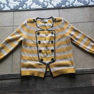 Cropped Sleeve Striped Cotton Sweater